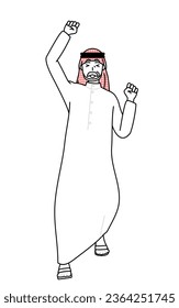 Senior Muslim Man smiling and jumping, Vector Illustration
