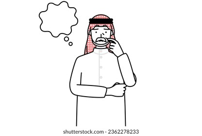 Senior Muslim Man thinking while scratching his face, Vector Illustration