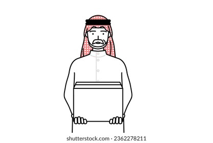 Senior Muslim Man working to carry cardboard boxes, Vector Illustration