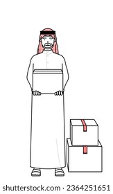 Senior Muslim Man working to carry cardboard boxes, Vector Illustration