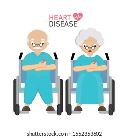 Senior patient have chest pain caused by heart disease. Cartoon Character.