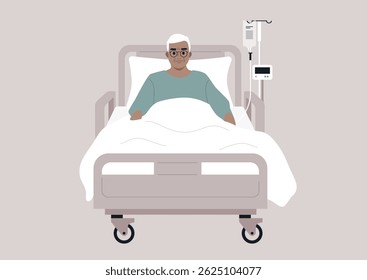 Senior patient receiving care in a hospital environment with attentive staff members providing support and comfort during their recovery journey