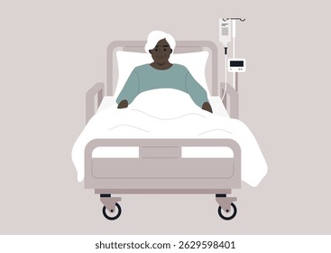 Senior patient receiving care in a hospital environment with attentive staff members providing support and comfort during their recovery journey