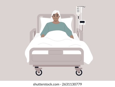 Senior patient receiving care in a hospital environment with attentive staff members providing support and comfort during their recovery journey