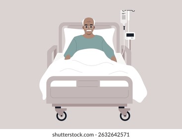 Senior patient receiving care in a hospital environment with attentive staff members providing support and comfort during their recovery journey