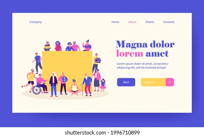 Senior people around blank banner. Crowd of grey haired men and women, old couple flat vector illustration. Retirement, elderly age concept for banner, website design or landing web page