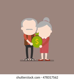 Senior people carrying retirement savings bag