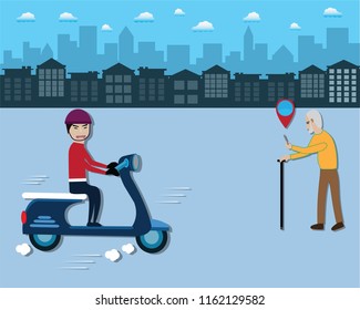 Senior people concept,Old man calls motorbike from application on smartphone - Vector Illustration