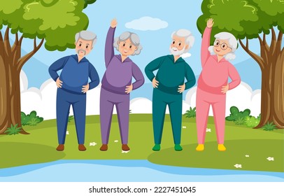Personas mayores haciendo ejercicio en la ilustración del parque