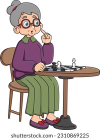 senior people. Elderly characters playing chess. Grandparents leisure. Retired persons at chessboard of illustration