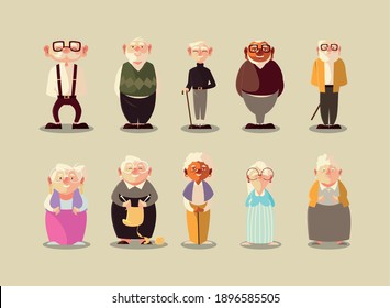 ilustraciones vectoriales de personas de edad, mujeres de edad y hombres