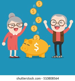 Senior people with golden piggy bank, Pension