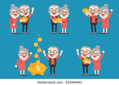 Senior People With Golden Piggy Bank, Pension