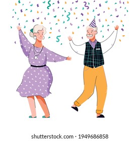 Senior people have celebration and dancing together, vector illustration isolated.