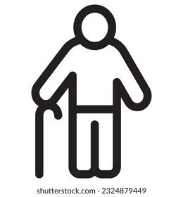 Senior people icon, Elderly man with a cane stick, Vector outline icon.