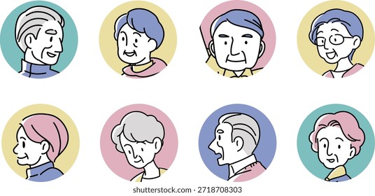 Conjunto de iconos de Personas para adultos mayores | Ilustración plana de hombres y mujeres mayores