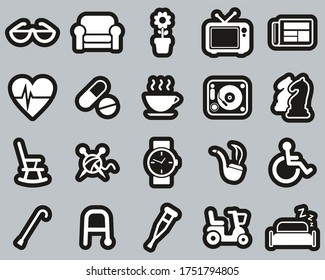 Senior People Icons White On White Sticker Set Big
