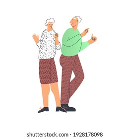 Senior people lifestyle, elderly couple dancing and having fun, modern pensioner leisure. Old lady and gentlemen. Senior citizen flat vector cartoon illustration isolated on white background