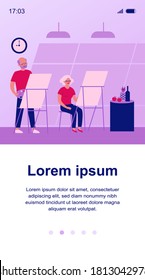 Senior people painting in art class. Still life, artist, easel flat vector illustration. Workshop and fine arts concept for banner, website design or landing web page