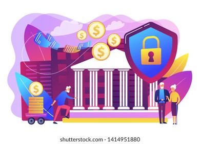 Senior people savings fund, pensioners earnings. Retirement investments, retirement budget development, contribution in pension account concept. Bright vibrant violet vector isolated illustration