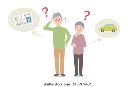 senior people toubled,about car,vector illustration