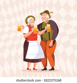senior people in traditional clothes drinking beer celebrating Oktoberfest party grandparents having fun full length vector illustration