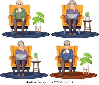 Senior People Using Laptop Set illustration