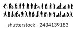 Senior people using walking aid silhouette set collection. Older people walking with walking aids vector silhouette.	
