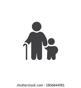 Senior person and child vector icon. filled flat sign for mobile concept and web design. Grandpa with grandchild together glyph icon. Symbol, logo illustration. Vector graphics