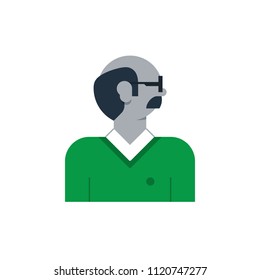 Senior person side view, bold head, aged old man, pensioner or retired. Vector flat illustration