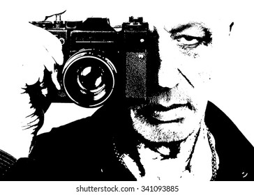 Senior photographer with old film camera