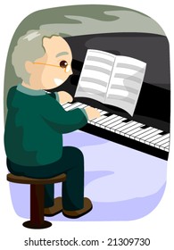 Senior Playing the Piano - Vecor