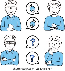Senior reaction pose illustration set