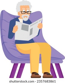 Periódico de lectura senior. Viejo sentado en sillón