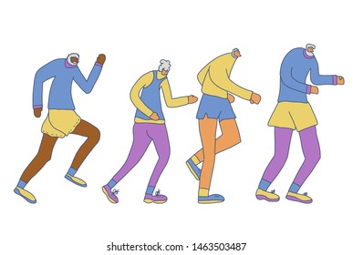 Senior runners. Old persons jogging isolated. Vector design.