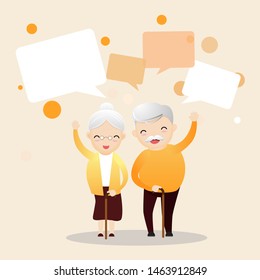 Senior showing thumbs up like. Happy old pensioner character design.Group of senior friends.Vector, illustration 