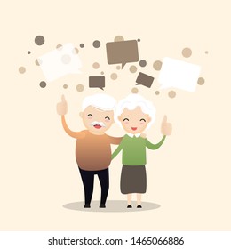 Senior showing thumbs up like. Happy old pensioner character design.Group of senior friends.Vector, illustration 