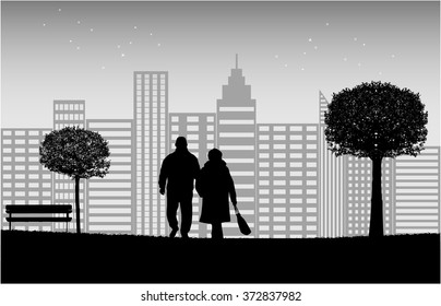 Senior .Silhouettes of people.