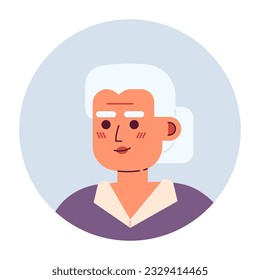 Senior silver haired woman semi flat vector character head. Granny with bun hairstyle. Editable cartoon avatar icon. Face emotion. Colorful spot illustration for web graphic design, animation
