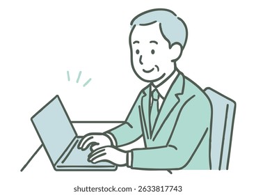 Senior smiling businessman operating a computer 