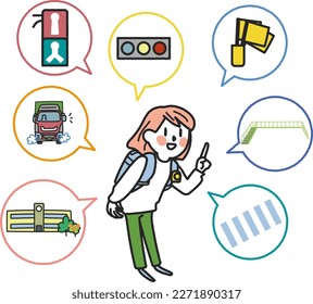 Senior student teaching about traffic safety Illustration material
