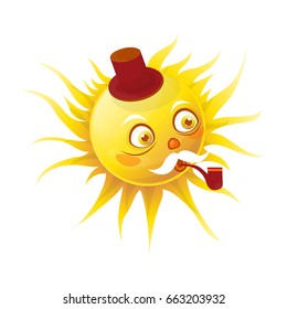Senior sun character with pipe and in hat