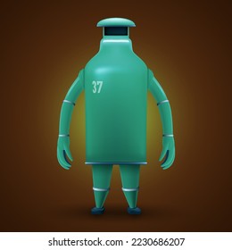 Senior Super Hero Roboter Verteidiger des Universums. Tough Green Bot Humanoid Mascot Character Illustration auf dunklem Hintergrund