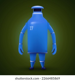 Senior Super Hero Robot Defender of the Universe. Tough Blue Bot Humanoid Mascot Character Illustration on Dark Backdrop