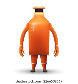 Senior Super Hero Robot Defender of the Universe. Tough Orange Bot Humanoid Mascot Character Illustration on White Backdrop