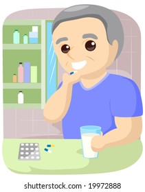 Senior taking Medicine - Vector