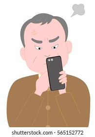 The senior that is angry at the trouble of the smartphone.