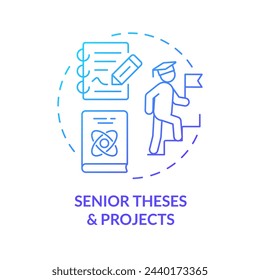 Senior theses and projects blue gradient concept icon. Comprehensive projects. Round shape line illustration. Abstract idea. Graphic design. Easy to use in presentation