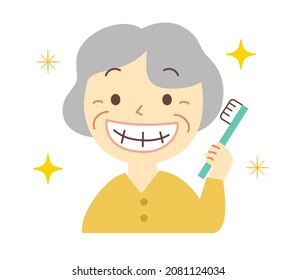 Senior and toothpaste: dental illustrations