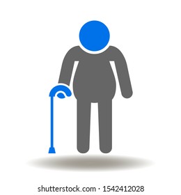 Senior with walking stick icon vector. Elderly Human Logo. Old Man Illustration.
